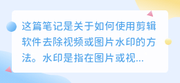 剪辑软件可以去水印