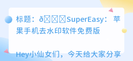 苹果手机去水印软件免费版