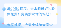 去水印最好的软件免费