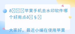 苹果手机去水印软件哪个好用点