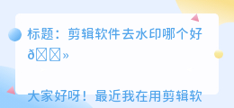 剪辑软件去水印哪个好