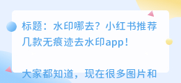 去水印无痕迹的app哪个好用