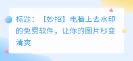 电脑上去水印的免费软件