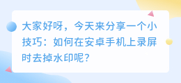 安卓手机怎么去水印录屏