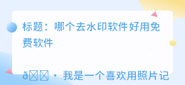 哪个去水印软件好用免费软件