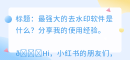 最强大的去水印软件是什么