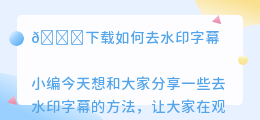 下载如何去水印字幕
