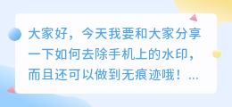 哪个手机软件去水印无痕迹