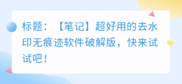 去水印无痕迹软件破解版