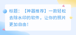 一款去水印的软件