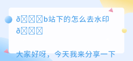 b站下的怎么去水印