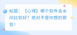 哪个软件去水印比较好