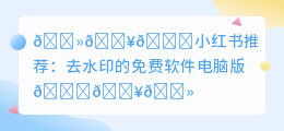去水印的免费软件电脑版
