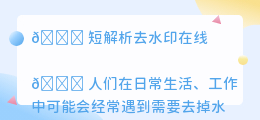 短解析去水印在线