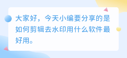剪辑去水印用什么软件最好用
