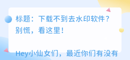 下载去水印软件下载不了