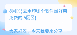 去水印哪个软件最好用免费的