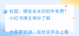 哪些去水印软件免费