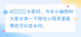 微信小程序哪个可以去水印