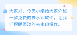 去水印免费软件知乎推荐