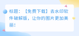 去水印软件破解版免费下载