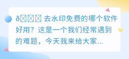 去水印免费的哪个软件好用