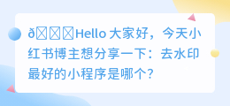 去水印最好的小程序是哪个