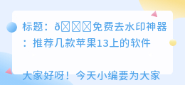 免费去水印的软件推荐苹果13