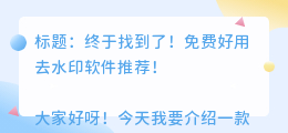 免费好用去水印软件