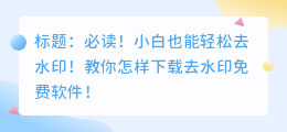 怎样下载去水印免费软件