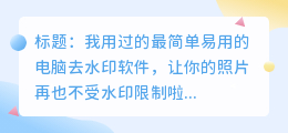 电脑去水印软件