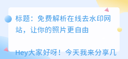 免费解析在线去水印网站