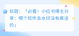 哪个软件去水印没有痕迹的