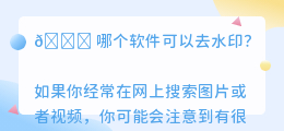 哪个软件可以去水印