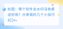 哪个软件去水印没有痕迹好用