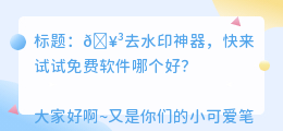 去水印的免费软件哪个好
