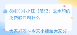 去水印的免费软件叫什么