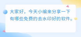 去水印好的软件有哪些免费