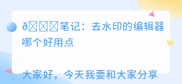 去水印的编辑器哪个好用点