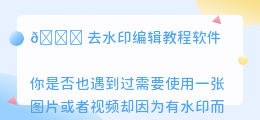 去水印编辑教程软件