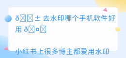 去水印哪个手机软件好用