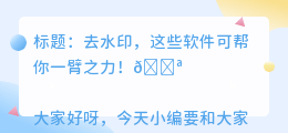 去水印用哪个软件好