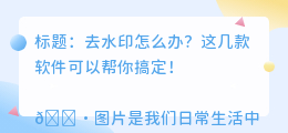 去水印用哪个软件好