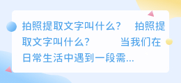 拍照提取文字叫什么