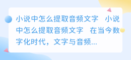 小说中怎么提取音频文字