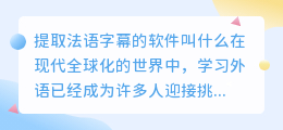 提取法语字幕的软件叫什么