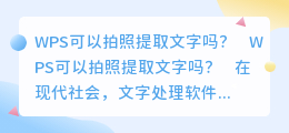 wps可以拍照提取文字么