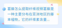 葛藤怎么提取纤维视频