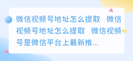 微信视频号地址怎么提取