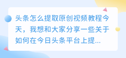 头条怎么提取原创视频教程